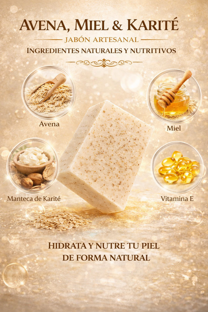 Jabon Botánico de Avena, Miel y Karité con Vitamina E 140 g [Hidratante, calmante y nutritivo]