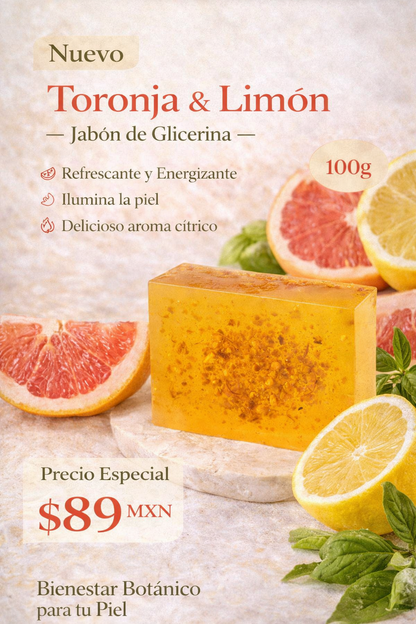 Jabon Botánico Toronja, limón y Aceite de Oliva con Vitamina E 100 g [Efecto iluminador y antioxidante]