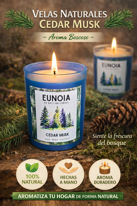 CEDAR MUSK Vela Aromatica De Soya esencia de Musgo, cedro y vainilla