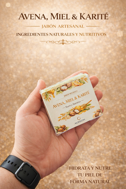 Jabon Botánico de Avena, Miel y Karité con Vitamina E 140 g [Hidratante, calmante y nutritivo]