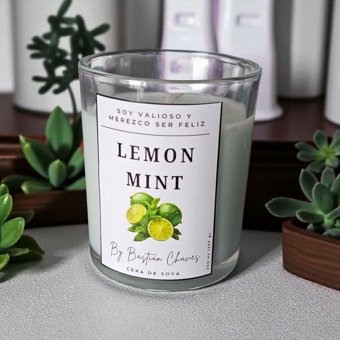 LEMON MINT - Vela Aromatica De Soya esencia de Limon y Menta estilo Minimalista