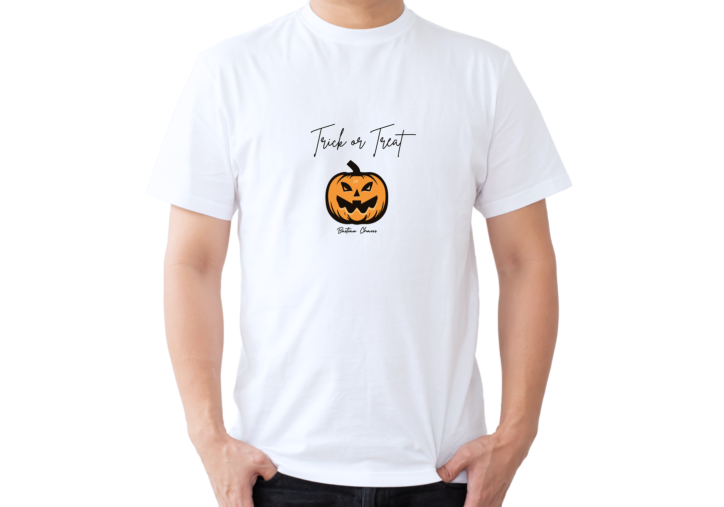 Trick or Treat Cuello redondo con diseño de calabaza