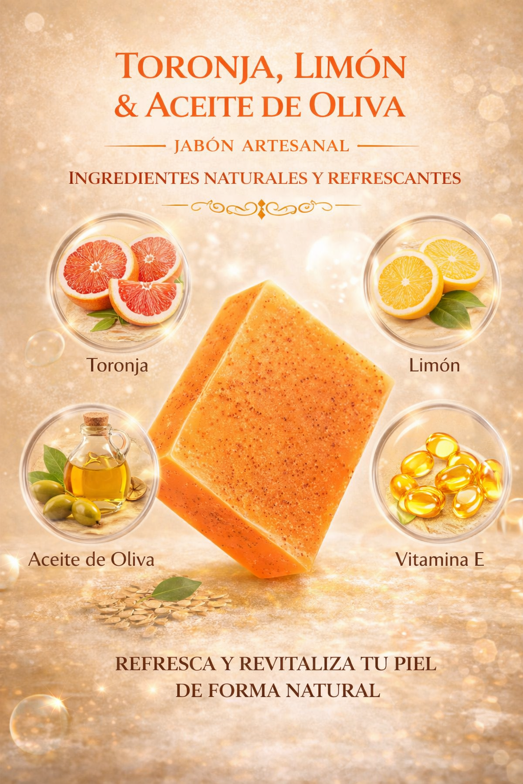 Jabon Botánico Toronja, limón y Aceite de Oliva con Vitamina E 140 g [Efecto iluminador y antioxidante]