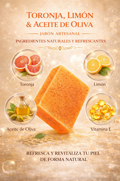 Jabon Botánico Toronja, limón y Aceite de Oliva con Vitamina E 140 g [Efecto iluminador y antioxidante]