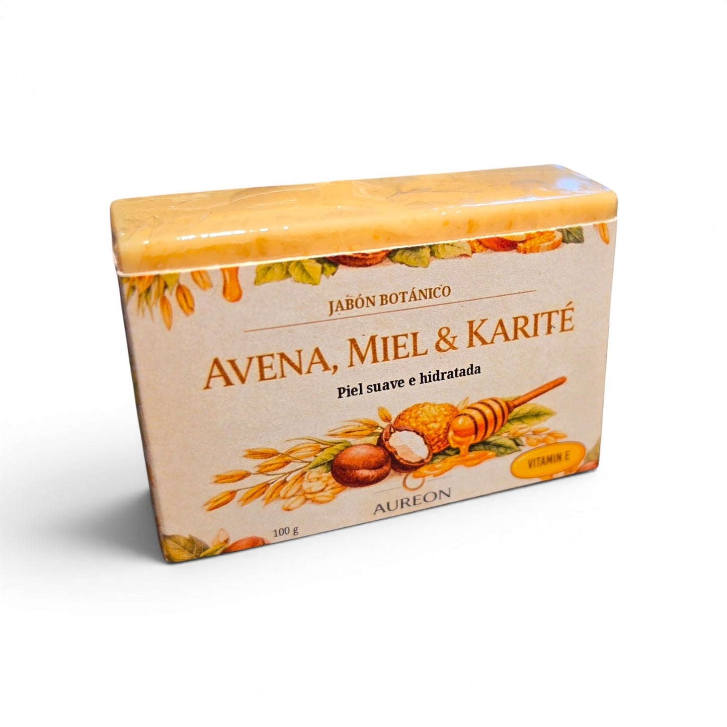 Jabon Botánico Avena, Miel y Karité con Vitamina E 100 g [Suave y humecta]
