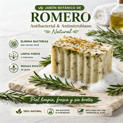 Jabon Botánico Romero, Albahaca y Aceite de Oliva con Vitamina E 140 g [Antibiótico/Antimicrobiano]