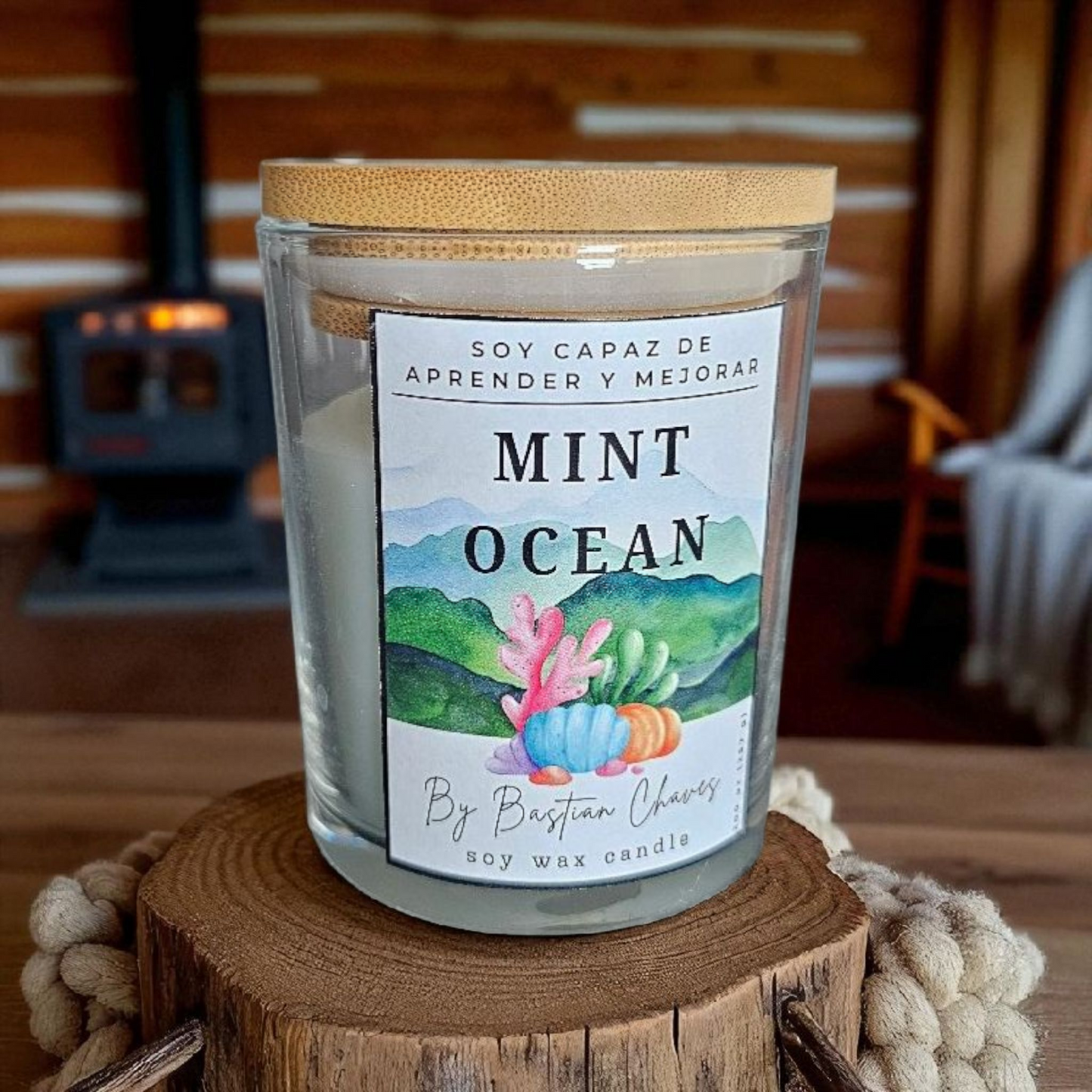 MINT OCEAN - Vela Aromatica De Soya esencia de Eucalipto y Menta estilo Minimalista